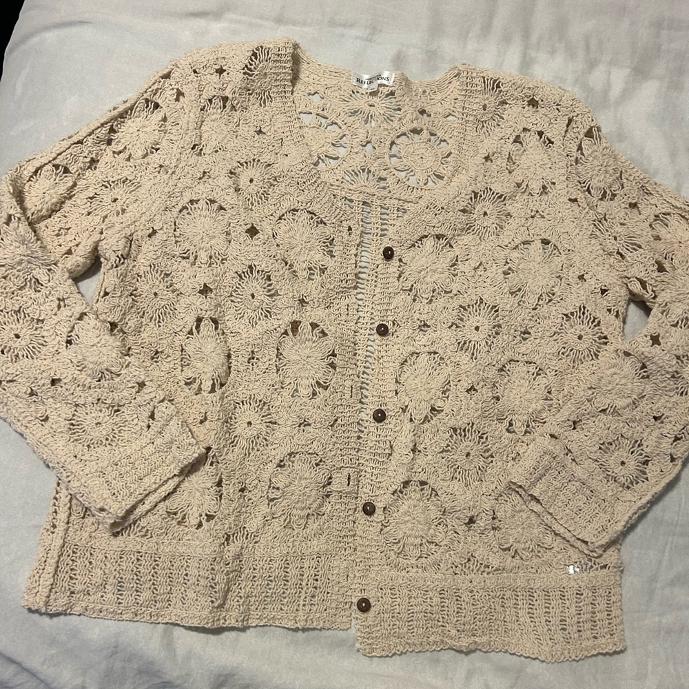 Elegant Beige cotton Crochet Women's Sweater